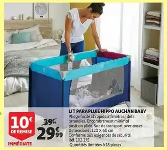 Auchan Direct Lit Parapluie Hippo Auchan Baby offre