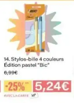 Monop' BIC Stylos-bille 4 couleurs Édition pastel offre