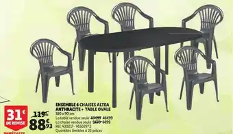 Auchan Direct Ensemble 6 Chaises Altea Anthracite + Table Ovale offre