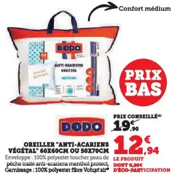 Hyper U Oreiller anti-acariens végétal offre