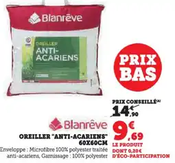 Hyper U Oreiller anti-acariens offre