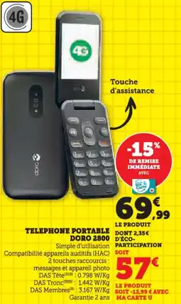 Hyper U Telephone portable dont 2,35€ doro 2800 offre