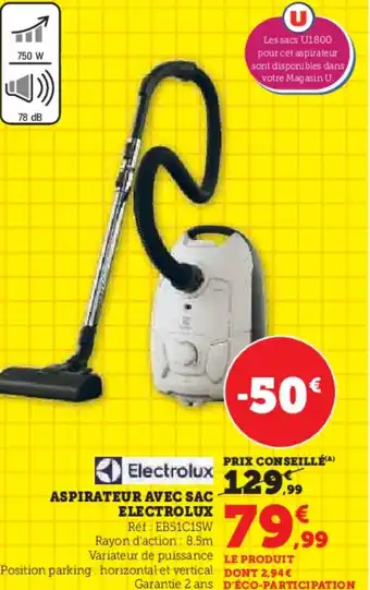 Hyper U Aspirateur avec sac electrolux offre