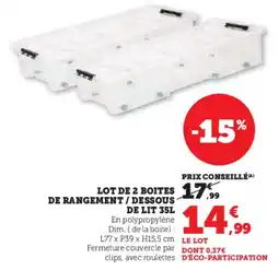 Hyper U Lot de 2 boites 17, de rangement / dessous- de lit offre