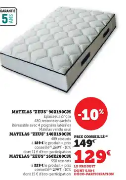 Hyper U Matelas "zeus" 90x190cm offre