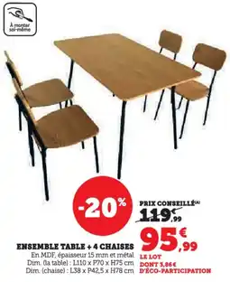 Hyper U Ensemble table + 4 chaises offre