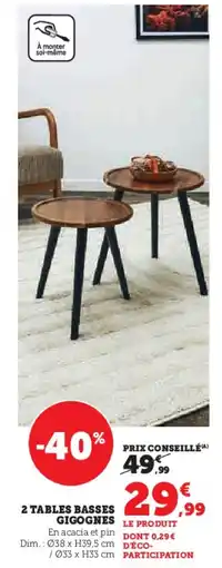 Hyper U 2 tables basses gigognes offre