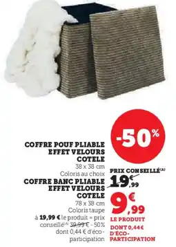 Hyper U Coffre pouf pliable effet velours cotele offre