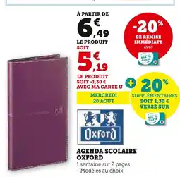 Hyper U Oxford Agenda scolaire offre