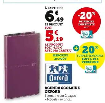 Hyper U Oxford Agenda scolaire offre