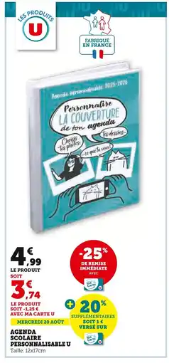Hyper U Les produits U Agenda scolaire personnalisable offre