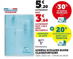 Hyper U CLAIREFONTAINE Agenda scolaire blush offre