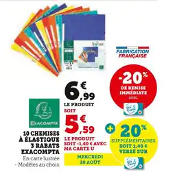 Hyper U Exacompta 10 chemises à élastique 3 rabats offre