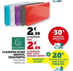 Hyper U EXACOMPTA Classeur fiche Bristol offre