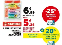 Hyper U Stabilo 9 surligneurs Swing Cool Fluo offre