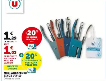 Hyper U U Mini agrafeuse pince n°10 offre