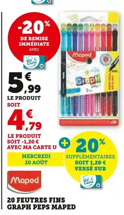 Hyper U Maped 20 feutres fins Graph Peps offre