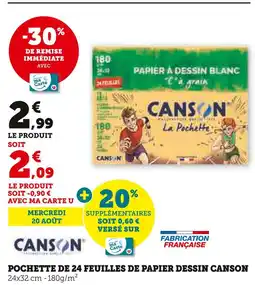 Hyper U CANSON Pochette de 24 feuilles de papier dessin offre