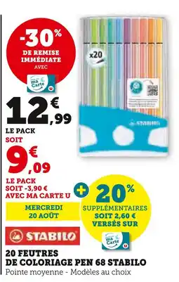 Hyper U Stabilo 20 FEUTRES DE COLORIAGE PEN 68 offre