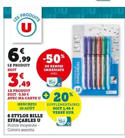 Hyper U U 6 stylos bille effaçables offre