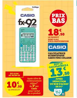 Hyper U Casio Calculatrice scientifique FX92 Collège offre