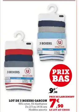 Hyper U U ESSENTIEL Lot de 3 boxers garçon offre