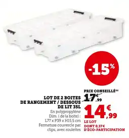 Hyper U Lot de 2 boites de rangement / dessous de lit 35L offre