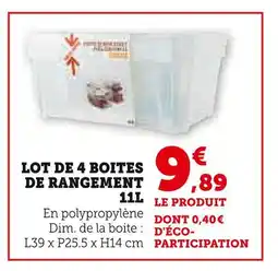 Hyper U Lot de 4 boites de rangement 11L offre