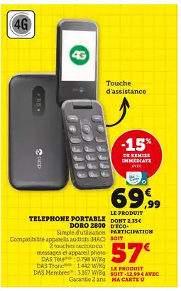 Hyper U DORO 2800 Telephone portable offre