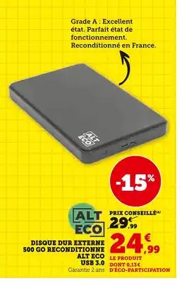 Hyper U ALT ECO Disque dur externe 500 GO reconditionné USB 3.0 offre