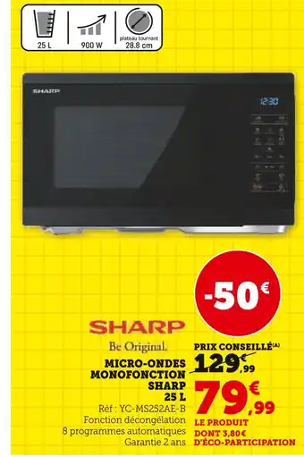Hyper U SHARP Micro-ondes monofonction 25 L offre