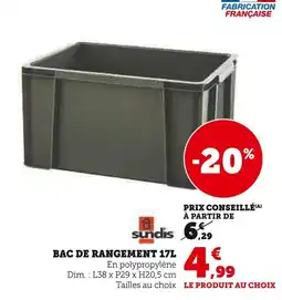 Hyper U SUNDIS Bac de rangement 17L offre