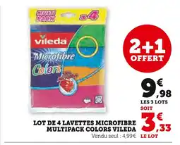 Hyper U Vileda Lot de 4 lavettes microfibre multipack colors offre