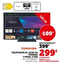 Hyper U TOSHIBA Téléviseur 50'' QLED 4K offre