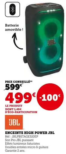 Hyper U JBL Enceinte high power offre