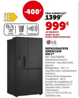 Hyper U LG Réfrigérateur américain 638 l offre