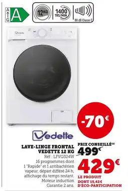 Hyper U Vedette Lave-linge frontal Vedette 12 kg offre
