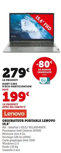 Hyper U Lenovo Ordinateur portable 15,6 offre