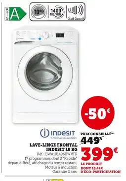 Hyper U Indesit Lave-linge frontal 10 kg offre