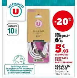 Hyper U U Cable RJ 45 droit offre