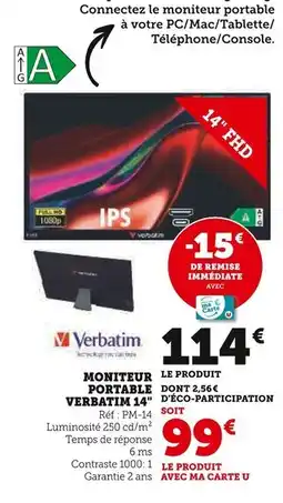Hyper U Verbatim Moniteur portable 14 offre