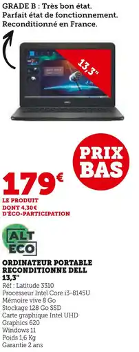 Hyper U ALT ECO Ordinateur portable reconditionné Dell 13,3 offre