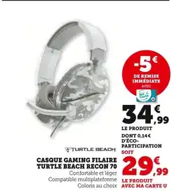Hyper U TURTLE BEACH Casque gaming filaire recon 70 offre