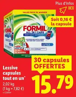 Lidl FORMIL Lessive capsules tout en un offre