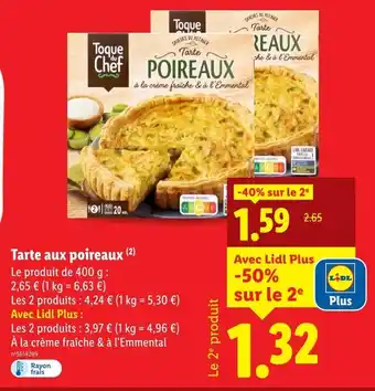 Lidl Toque du Chef Tarte aux poireaux offre