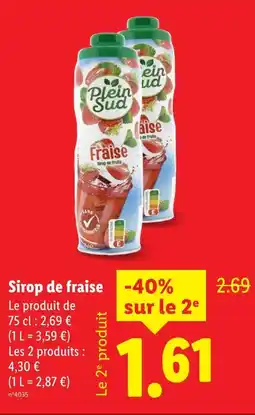Lidl PLEIN SUD Sirop de fraise offre