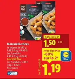 Lidl TOQUE DU CHEF Mozzarella sticks offre