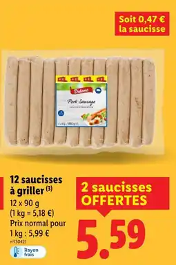 Lidl DULANO 12 saucisses à griller offre