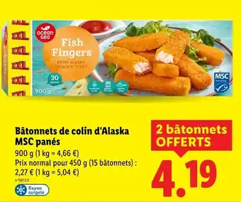 Lidl OCEAN SEA Bâtonnets de colin d'alaska msc panés offre