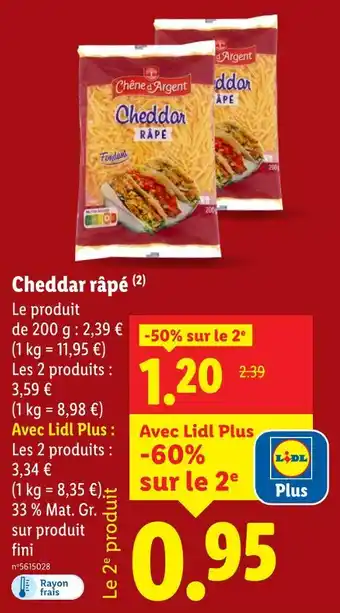 Lidl CHENE D'ARGENT Cheddar râpé offre